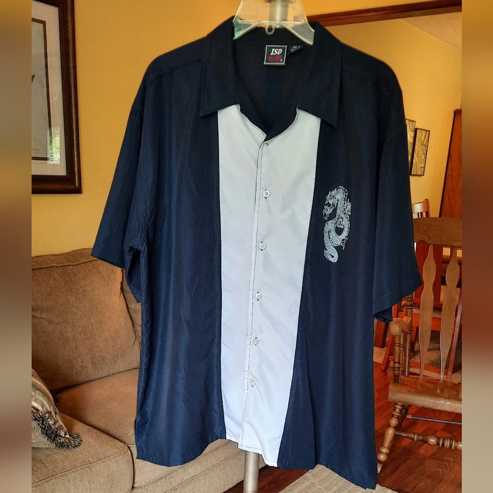 Men's ISD Blues Blue & White Button Down Shirt with Dragon